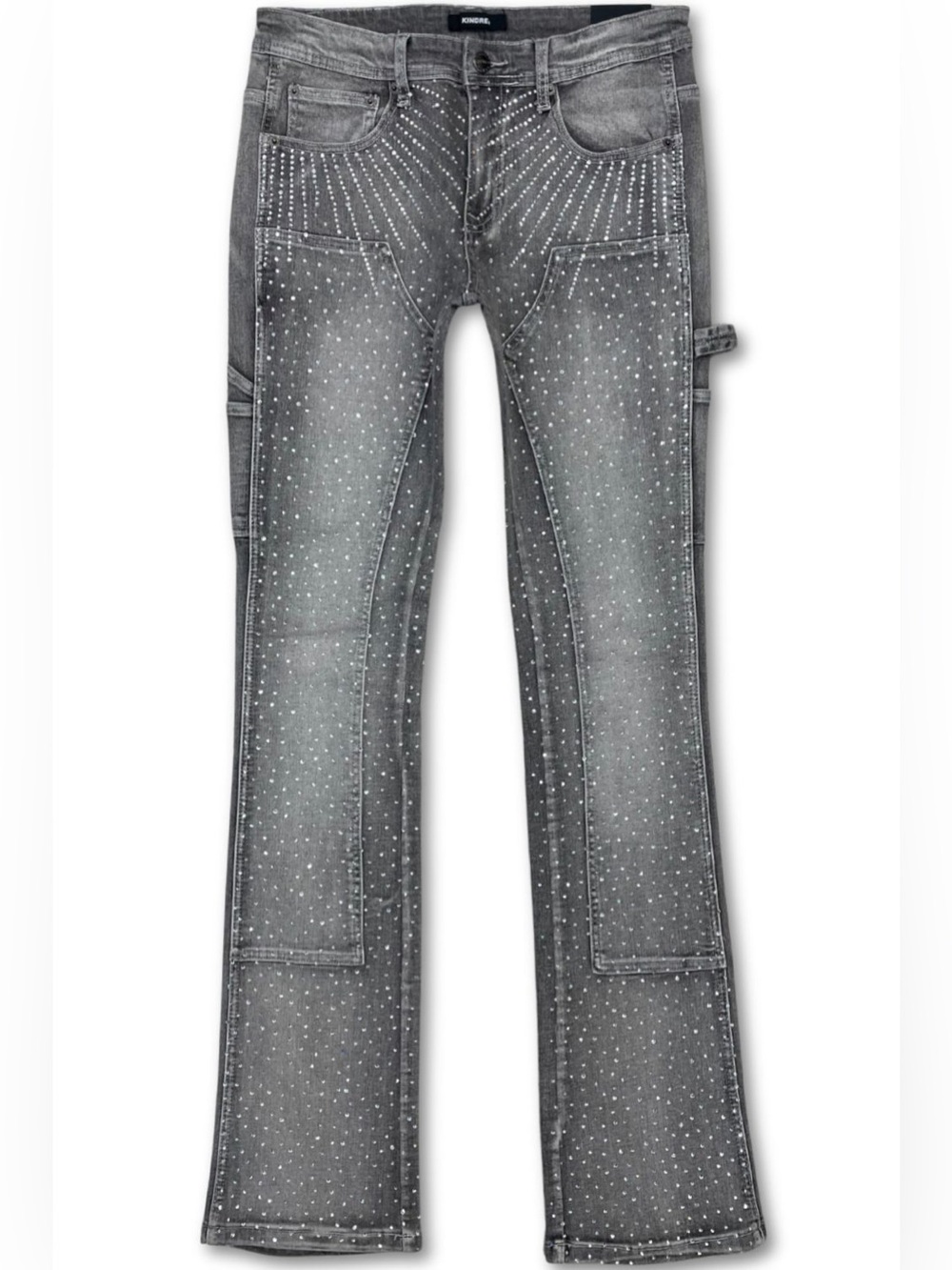 KINDRED Full Rhinestone Stacked Carpenter Jeans Grey 32x36 NWT $130